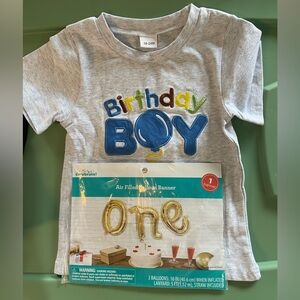 18-24 month Birthday Boy Shirt with Balloon and Ballon Banner